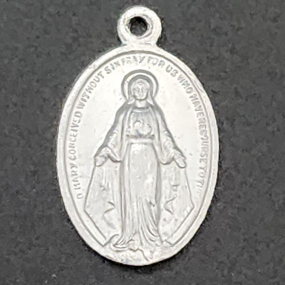 Virgin Mary Pendant Miraculous Medal Silver Tone Made In France Vintage